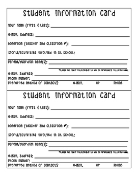 Free Printable Student Information Cards Printable Form 2024