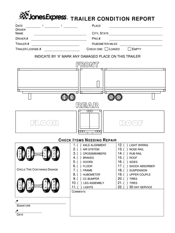 Truck And Trailer Inspection Form Free Printable