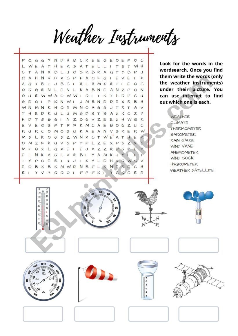 Free Printable Weather Instruments Worksheets Printable Word Searches