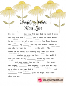 Bridal Shower Vow Game Mad Libs Free Printable