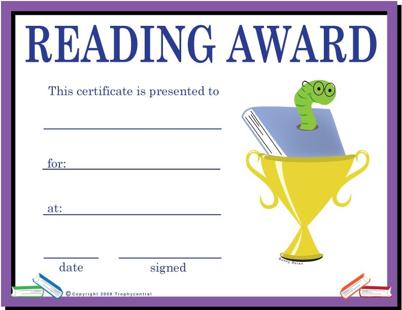 Free Printable Reading Challenge Award Certificate For Kids