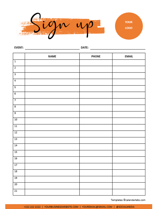 Free Sign Up Sheet Template Free Printable Templates Free Sign Up Sheet Template Free Printable Templates