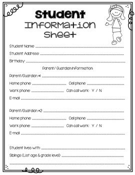 FREE Student Information Forms By Kelly McFarland From Engaging Littles