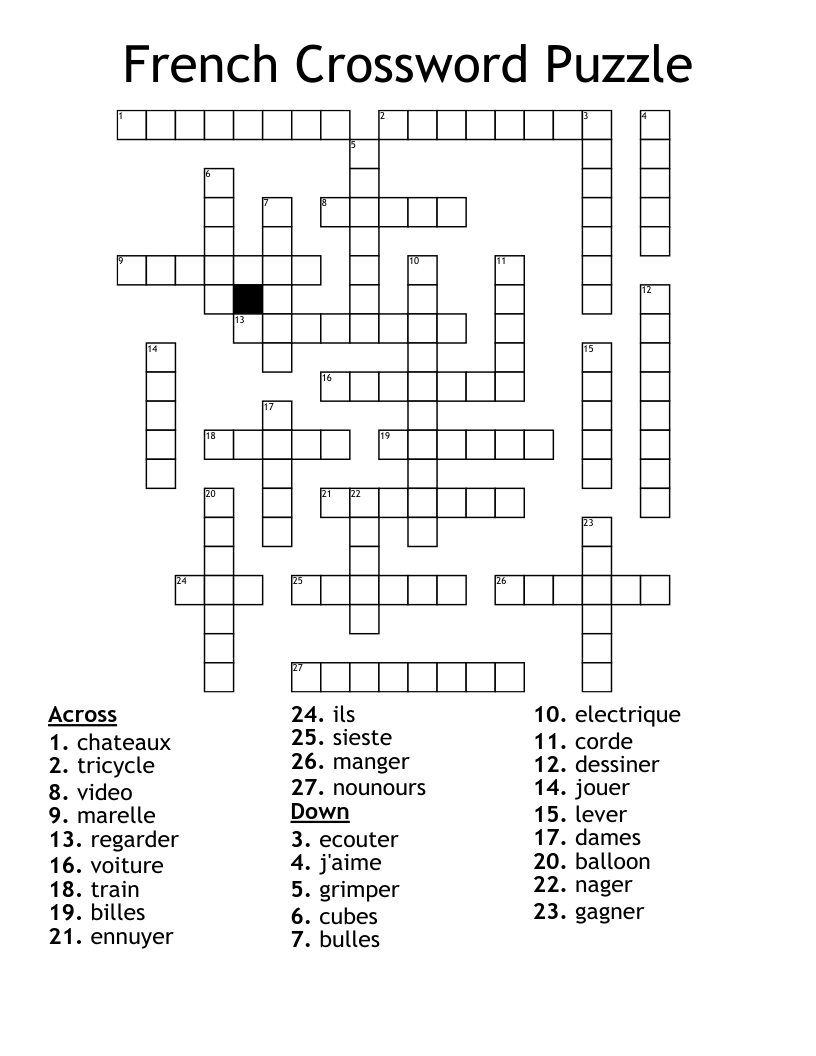 French Crossword Puzzles Printable French Crossword Puzzles Printable