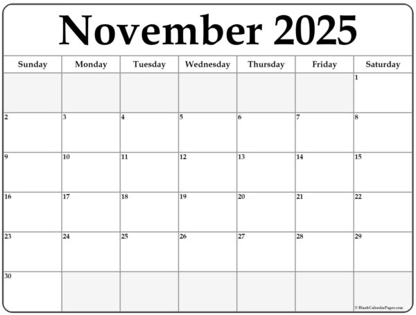 Free Printable November 2025 Calendar Template