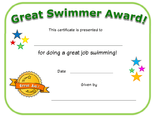 Great Swimmer Award Certificate Template Download Throughout Awesome 
