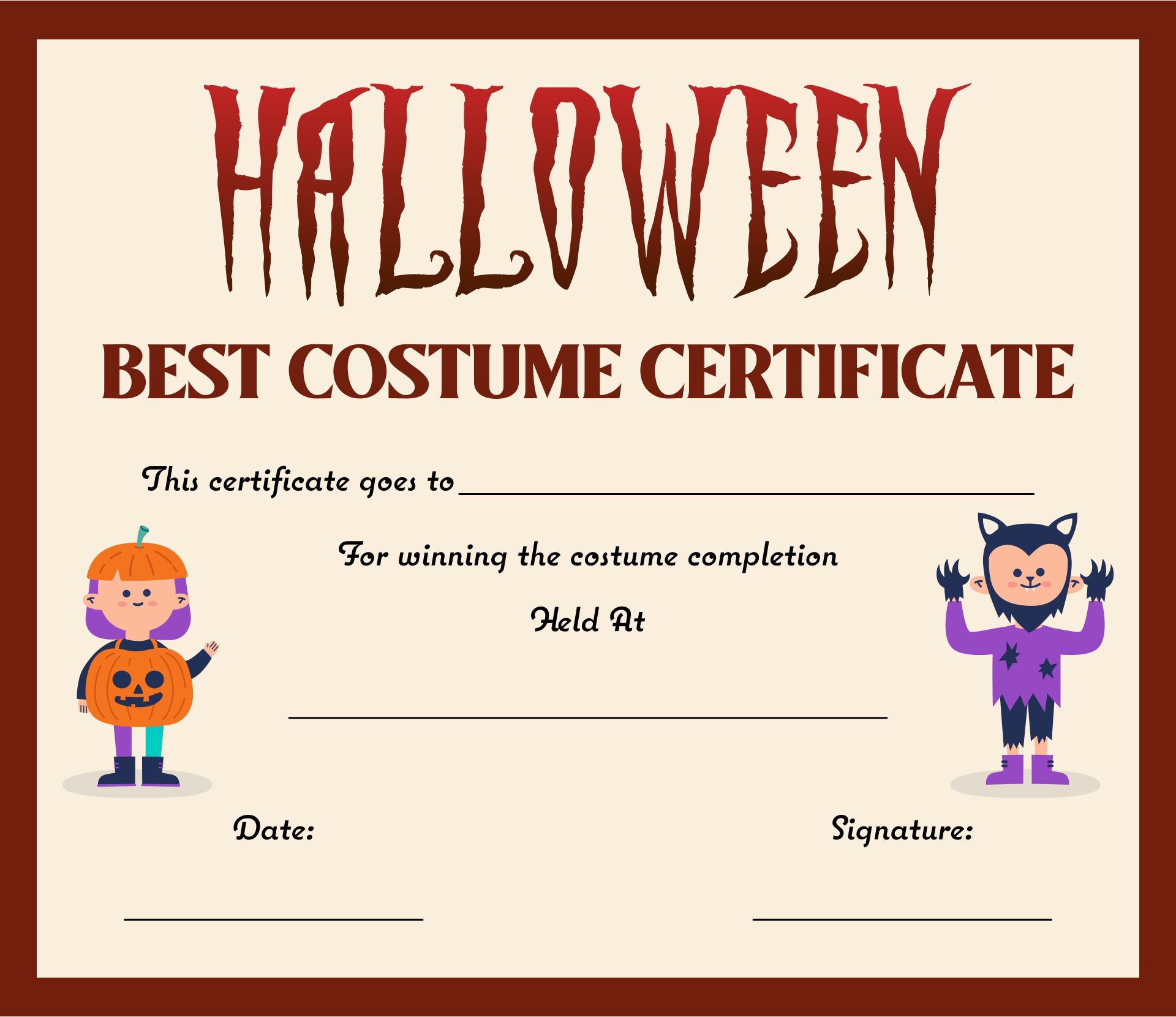 Halloween Costume Certificates 15 Free PDF Printables Printablee