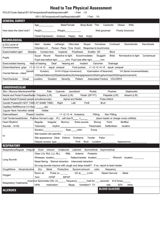 Free Printable Head To Toe Assessment Form