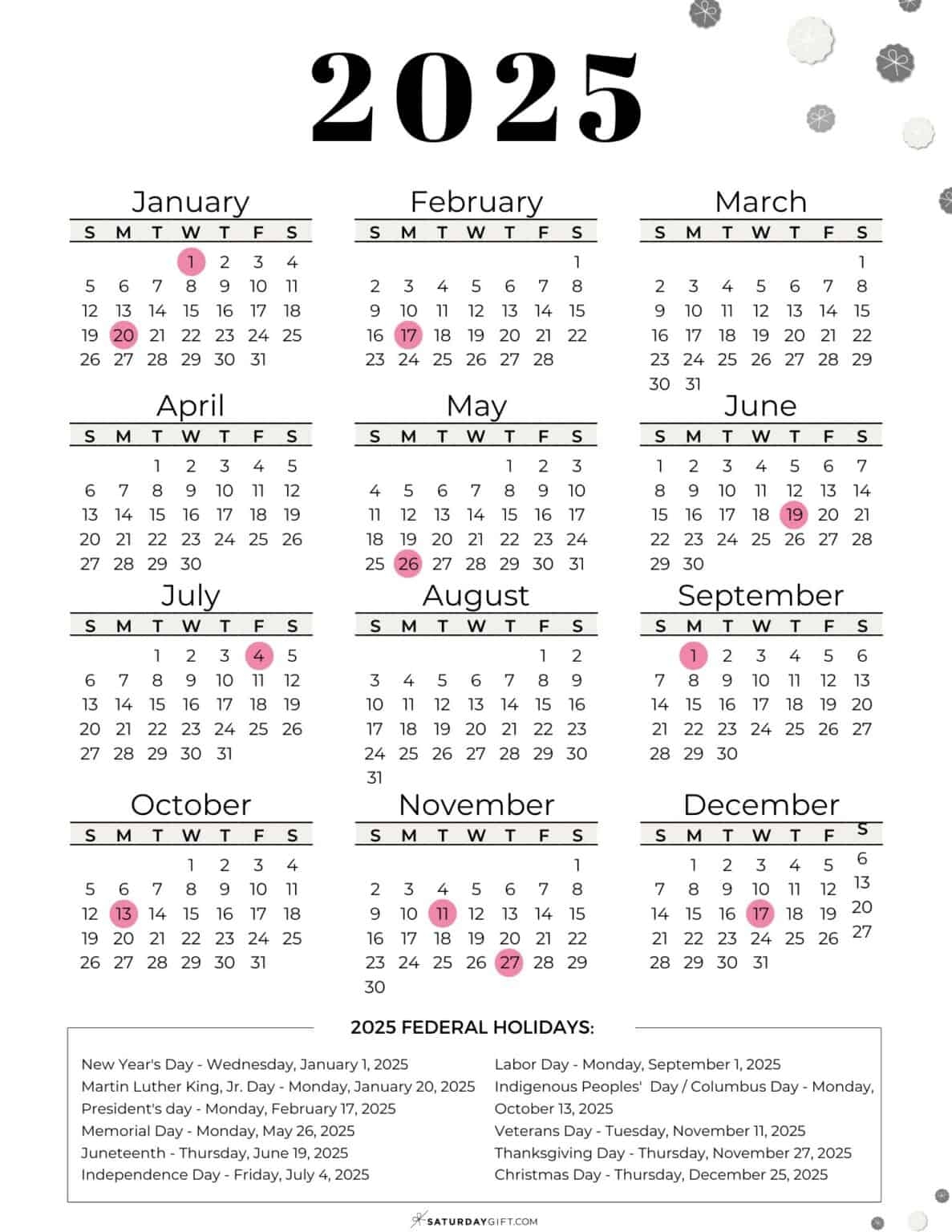 Holiday Calendar For 2025 Amelie L Alice