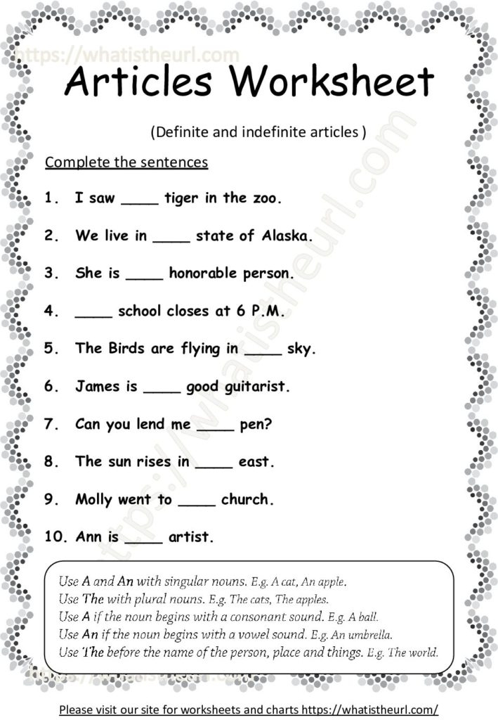 Indefinite Article Aan Worksheet Indefinite Articles Worksheets