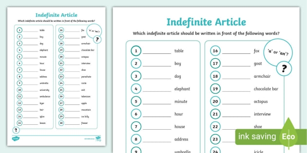 Indefinite Article Worksheet Twinkl Resources