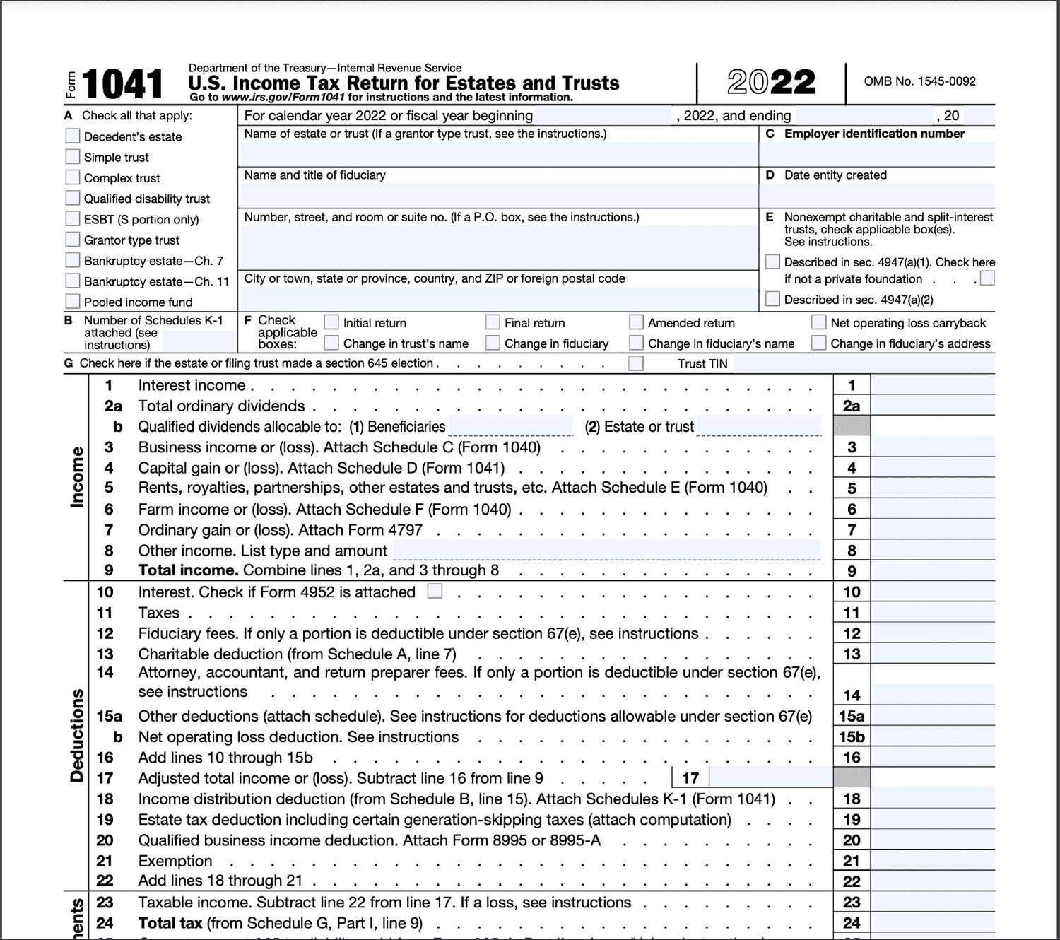 Irs Form 1041 Fillable Printable Forms Free Online Form Example Download