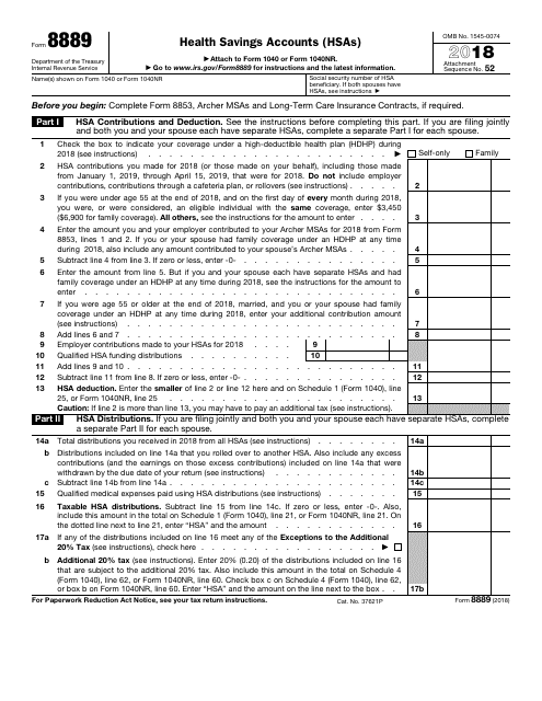 IRS Form 8889 2018 Fill Out Sign Online And Download Fillable PDF