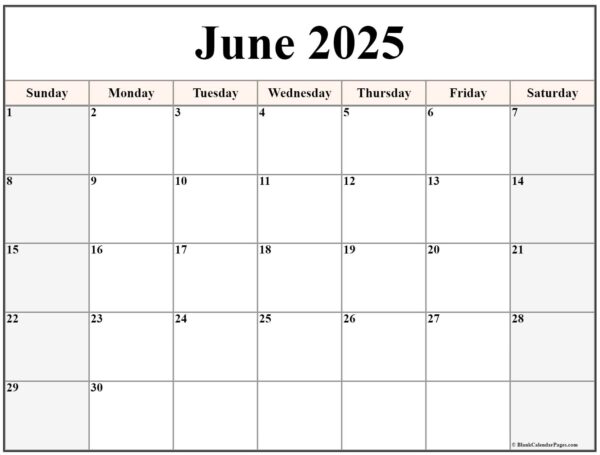 June 2025 Monthly Calendar Printable