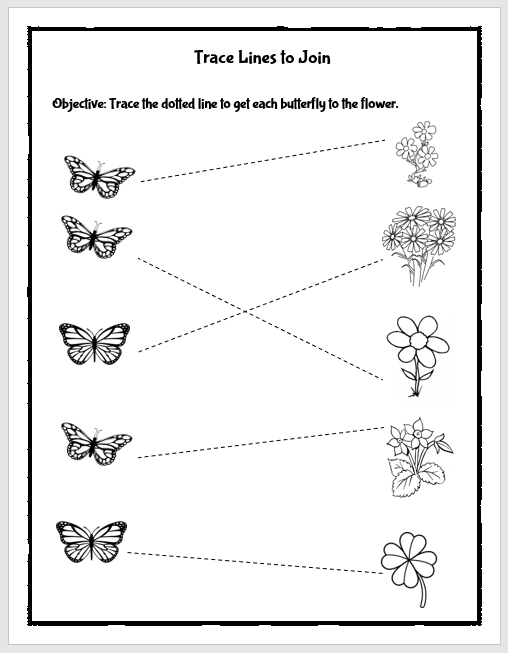 Kindergarten Trace Dotted Lines Worksheets