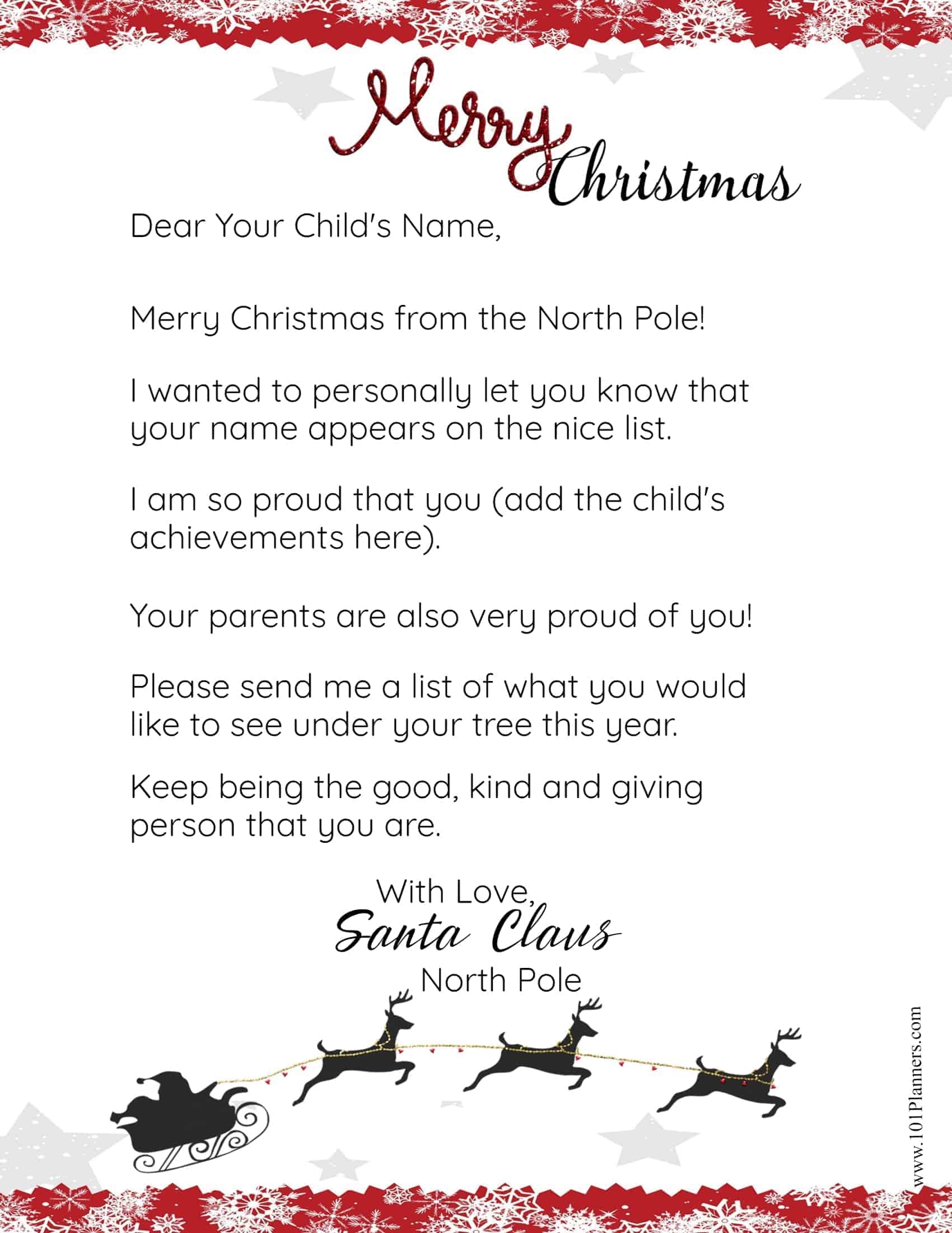 Free Printable Letter From Santa