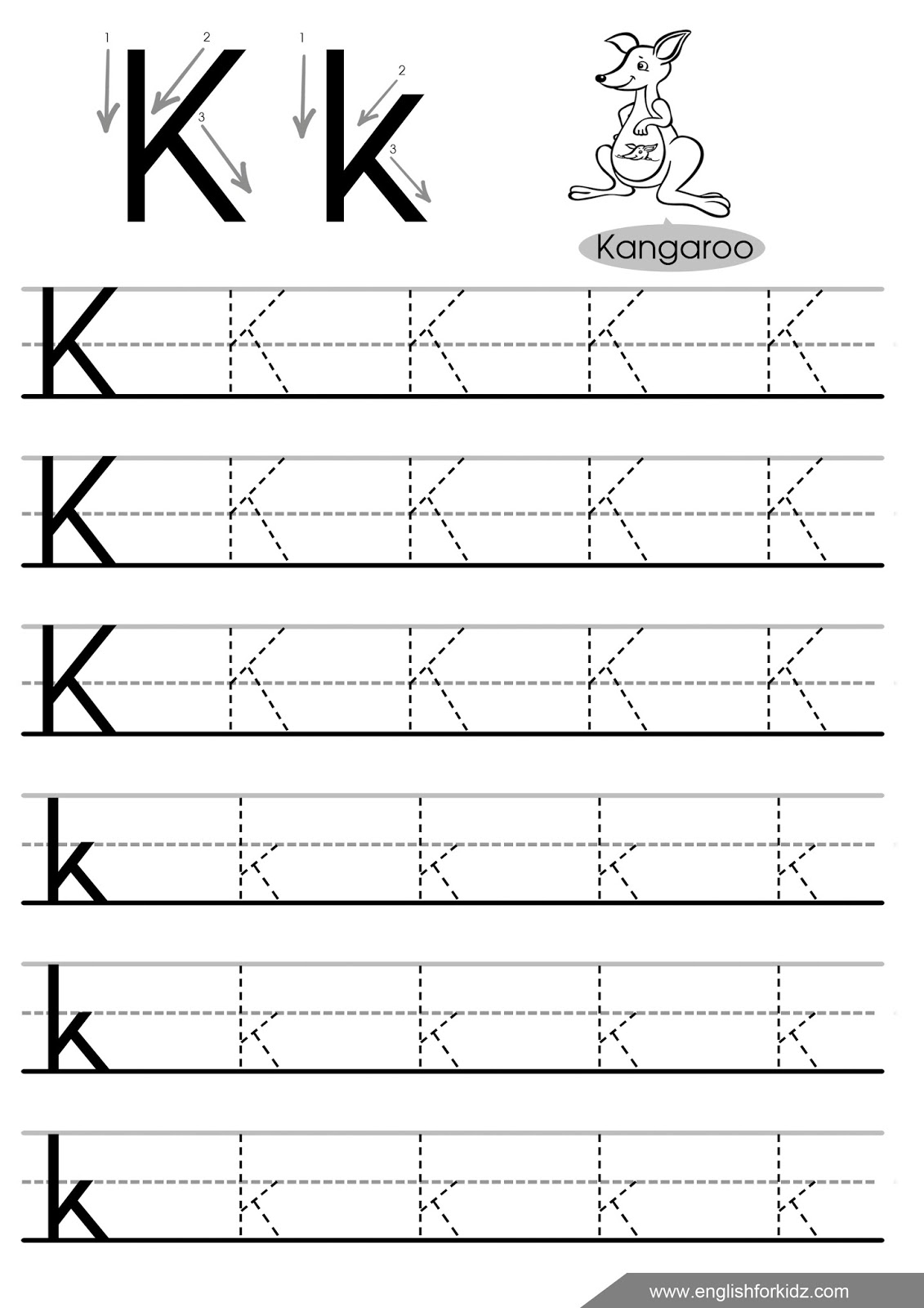 Letter K Tracing Worksheets