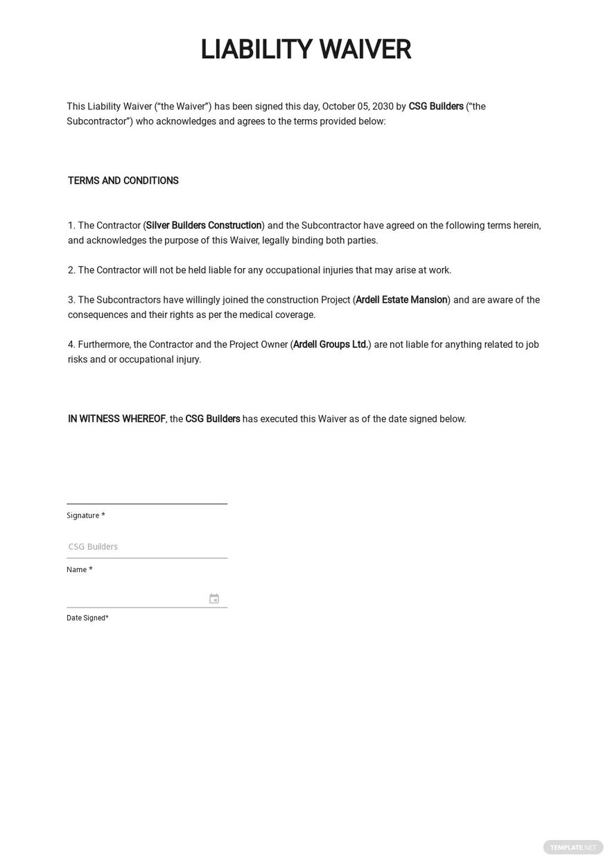 Liability Waiver Forms Printable Printable Forms Free Online