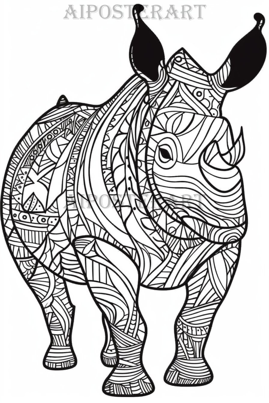 Mandala Rhino Coloring Page For Adults Printable Coloring Sheet 