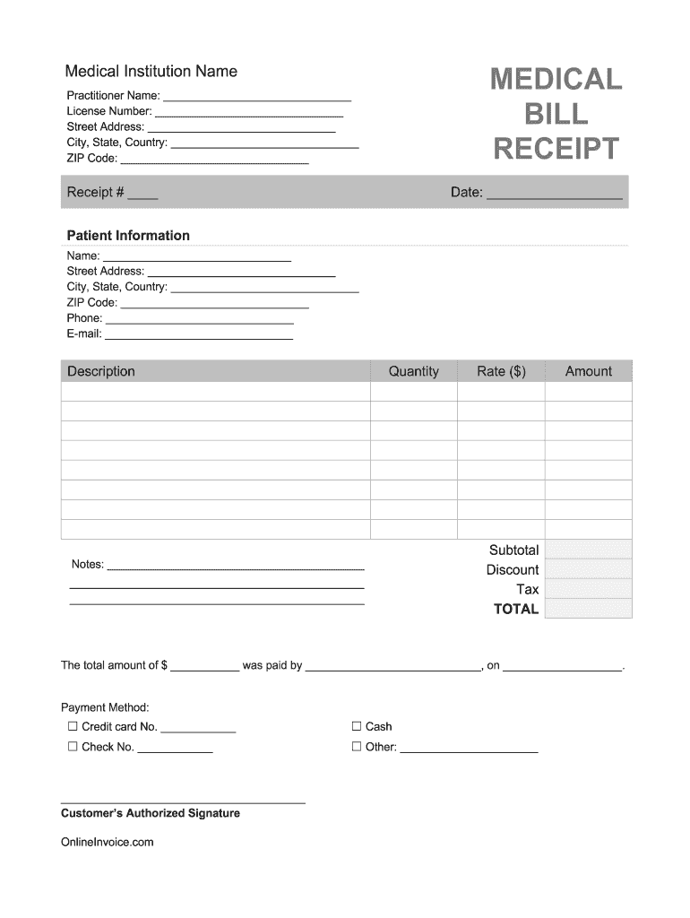 Medical Receipt Template In Printable Format