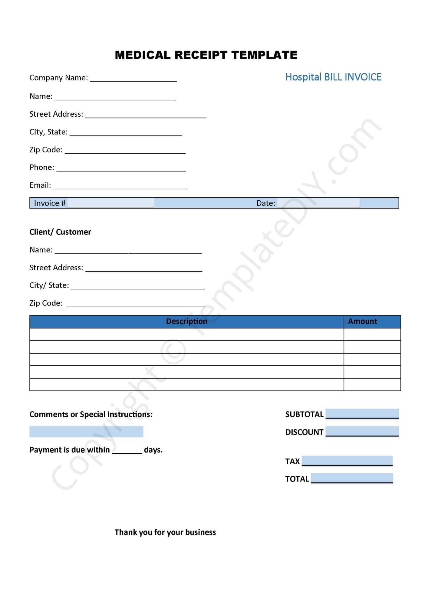 Medical Receipt Template Blank Printable Pdf Excel Word 