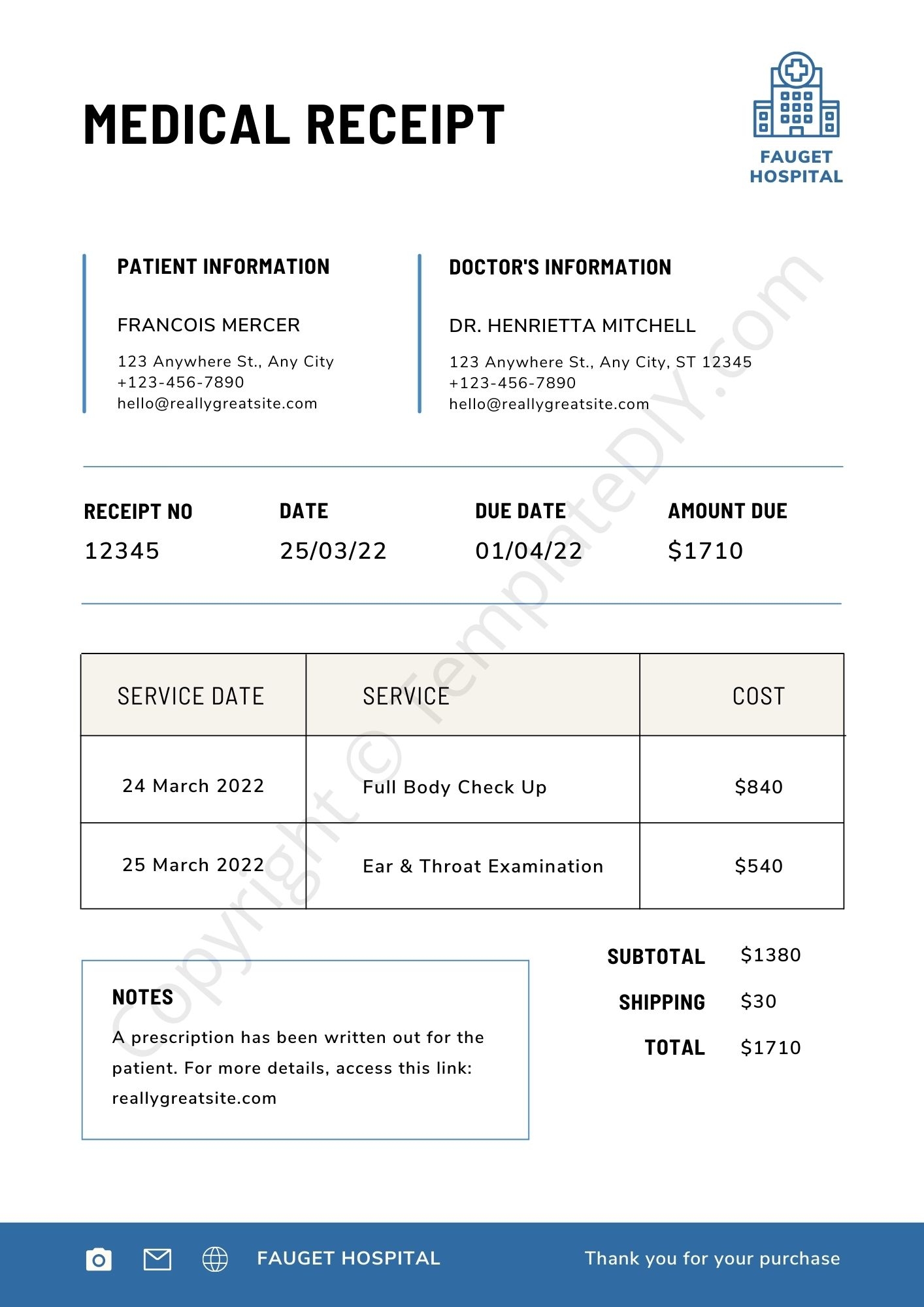 Medical Receipt Template Blank Printable Pdf Excel Word 