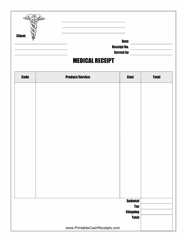 Medical Receipt Template In Printable Format