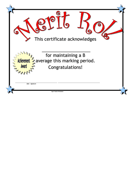 Merit Roll Certificate Printable Pdf Download