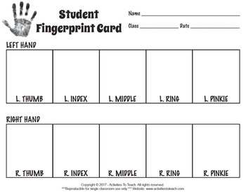 Middle School Forensics Student Fingerprint Card FREE By Activities 