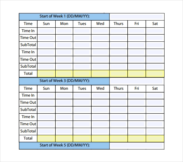 Monthly Timesheet Template Free Printable PDF Template