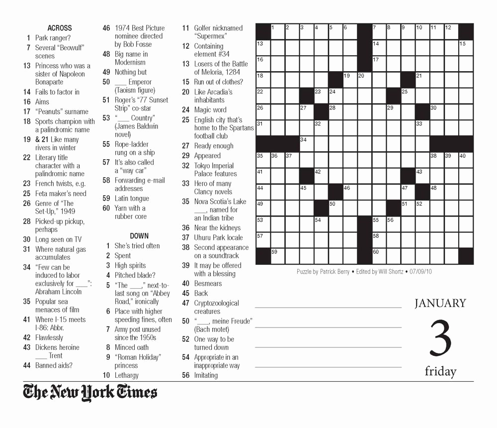 New York Times Crossword Puzzle Printable Today