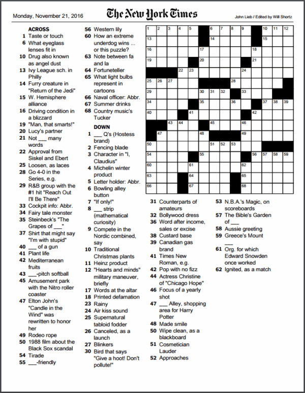 New York Times Crossword Puzzle Printable Today