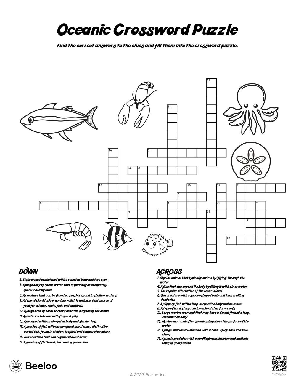 Ocean themed Crossword Puzzles Beeloo Printable Crafts And Activities Ocean themed Crossword Puzzles Beeloo Printable Crafts And Activities