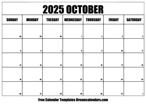 Free Printable October 2025 Calendar