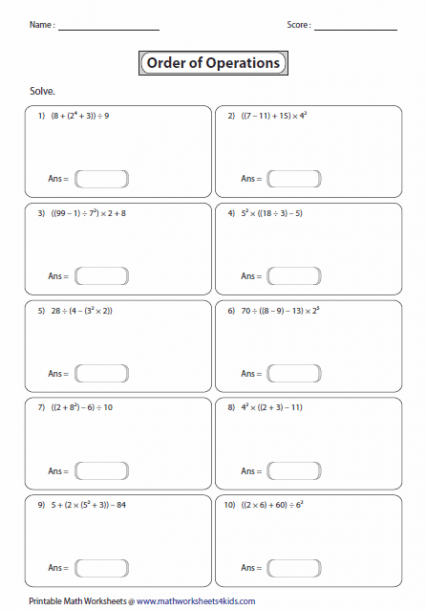 Order Of Operations Parenthesis Printables