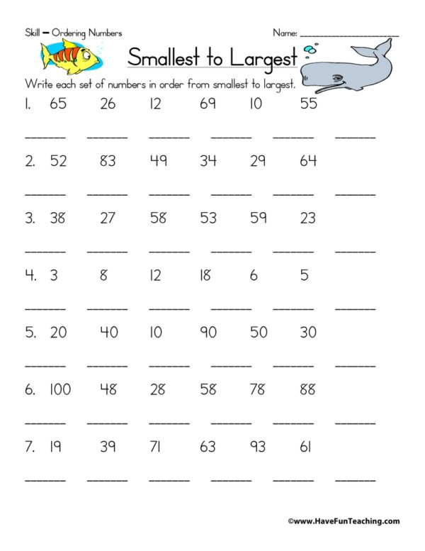 Free Printable Ordering Numbers Worksheets