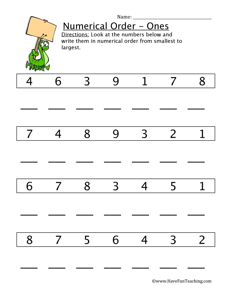 Free Printable Ordering Numbers Worksheets
