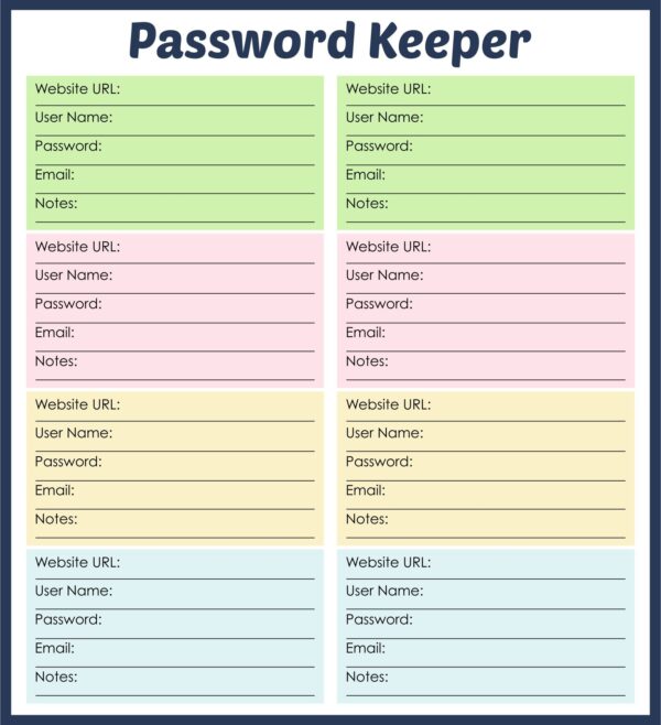 Free Password Manager Printable Template
