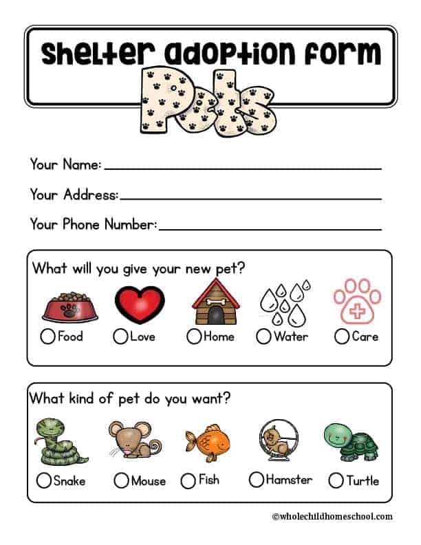 Pet Shelter Adoption Printables For Pretend Play