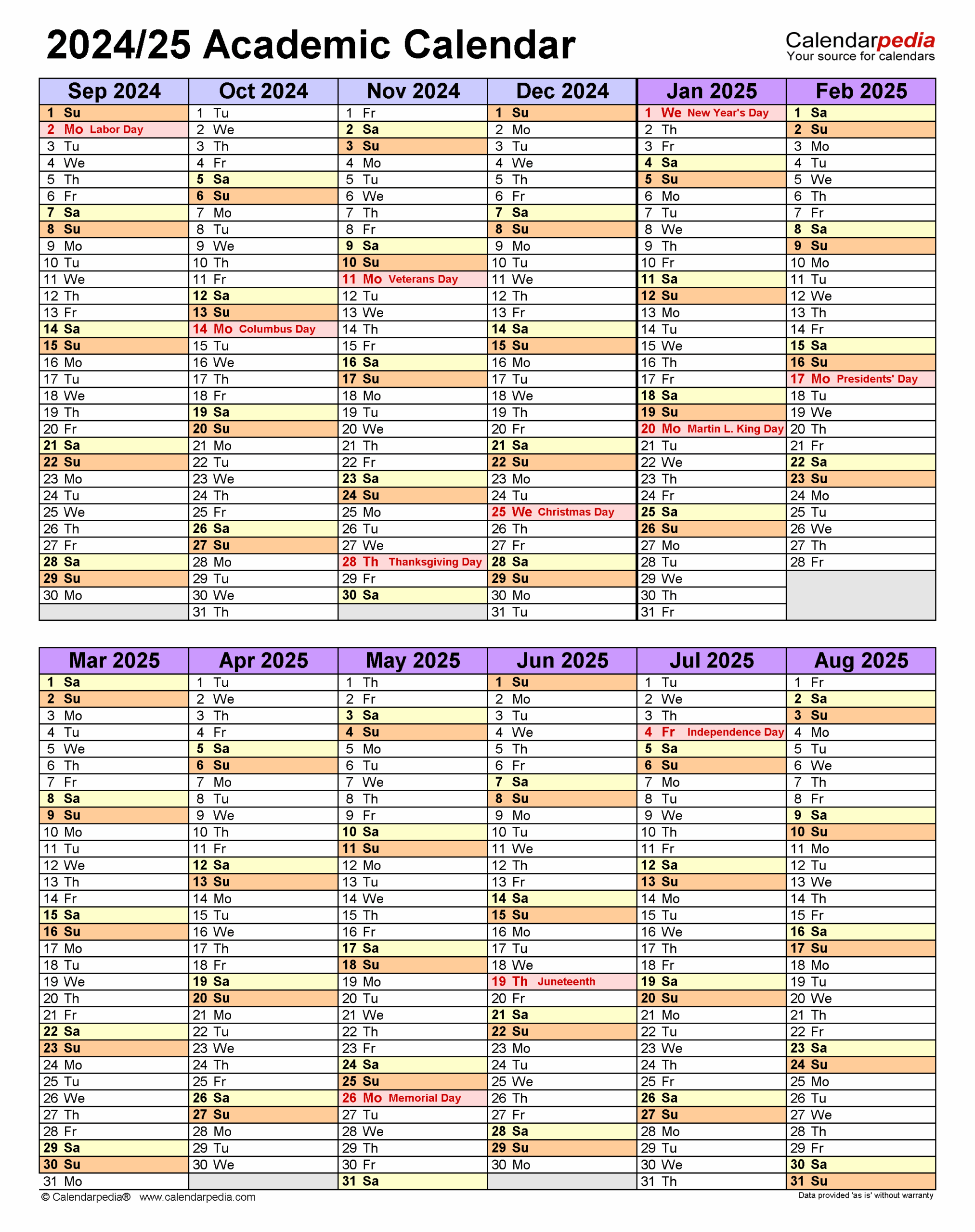 Printable Academic Calendar Vertical Printable Academic Calendar Vertical