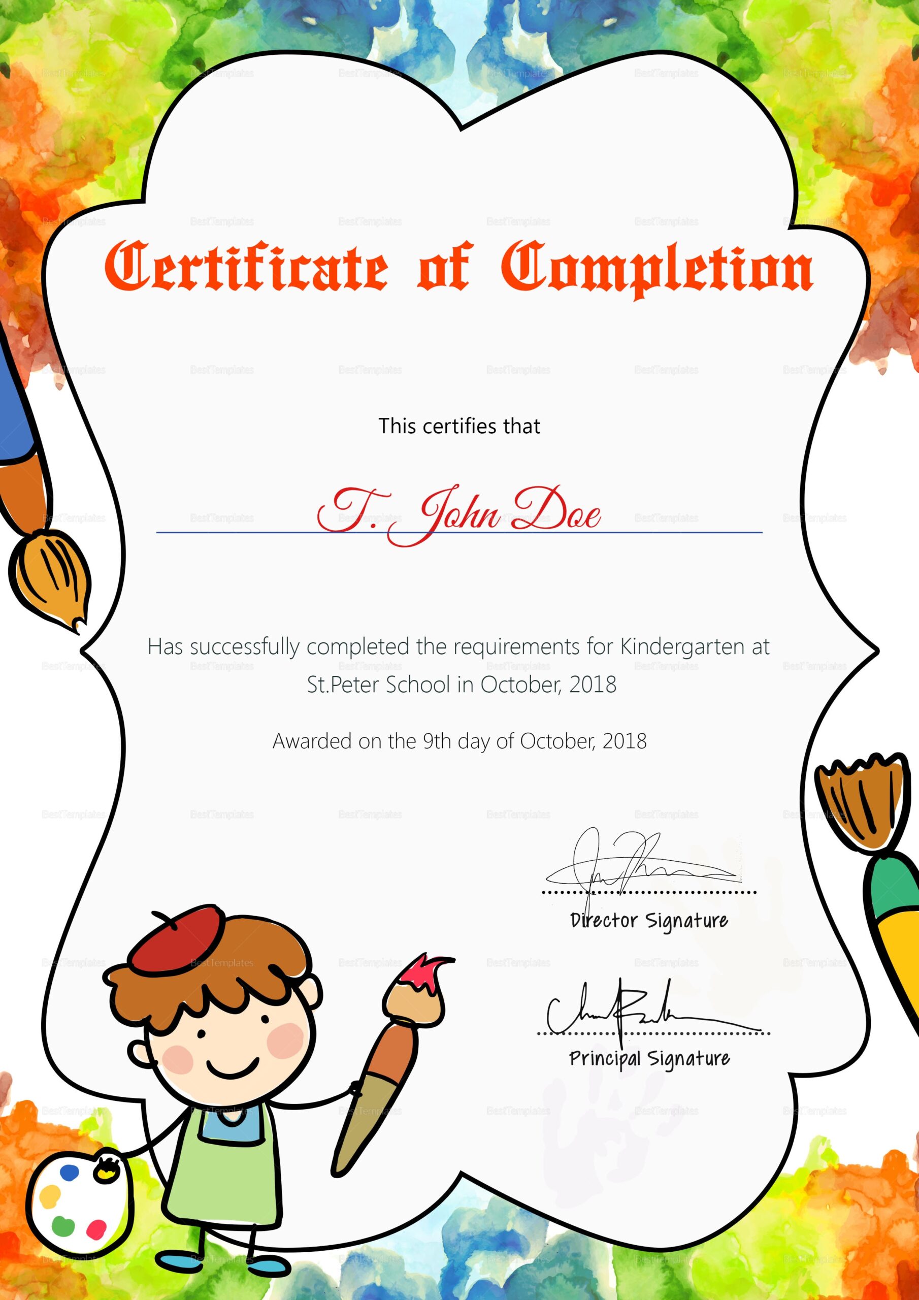 Preschool Diploma Completion Certificate Design Template In PSD Word