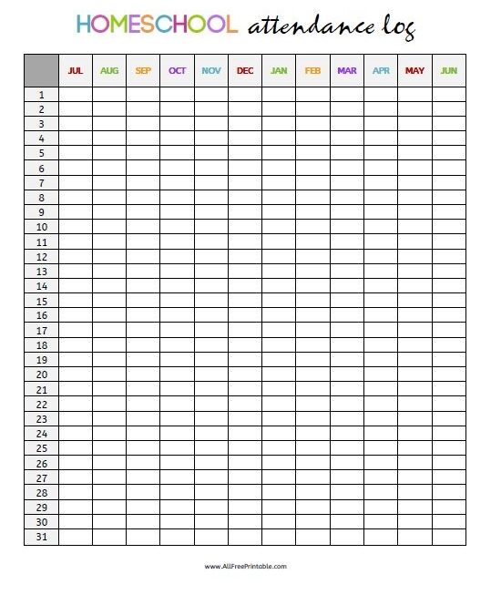 Print Homeschool Attendance Log Free Printable