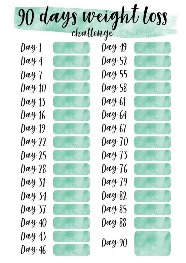 90 Day Weight Loss Calendar Printable