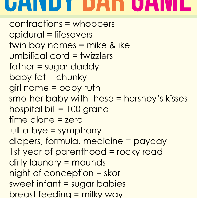 Printable Baby Shower Candy Bar Game CutestBabyShowers