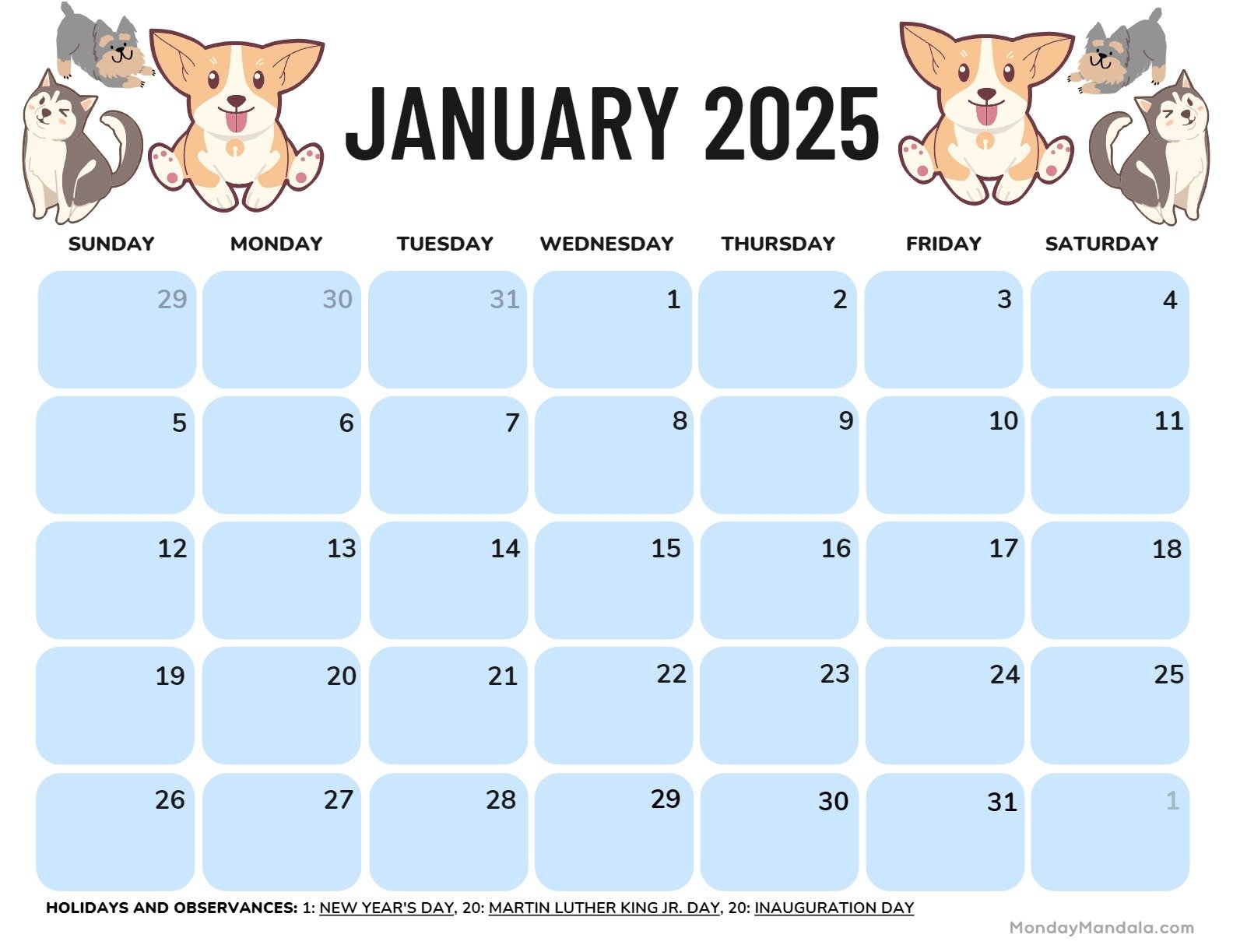 Printable Calendar Year Dog 2025