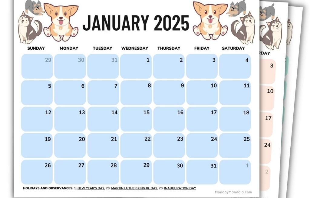 Printable Calendar 2025 Dog E Gregory Bianco