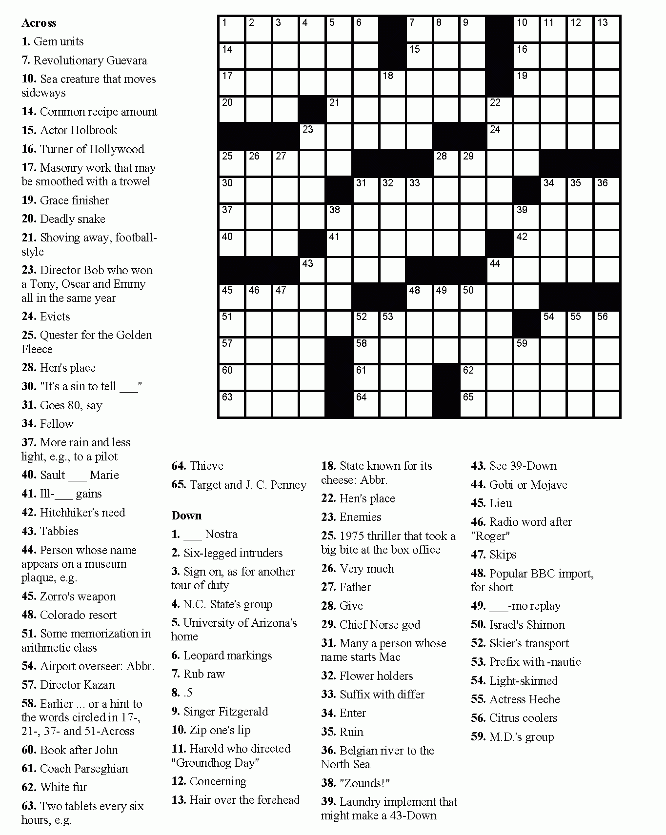 Crossword Puzzles Gridfor Adults Printable