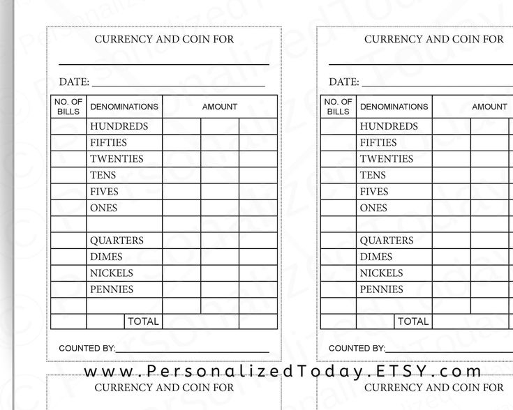 Printable Currency And Coins Counting Forms Four 4 Forms On One Page US 