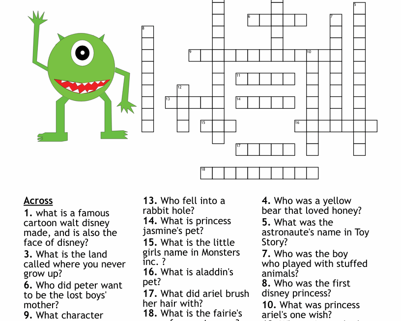 Printable Disney Crossword Puzzles Printable Disney Crossword Puzzles