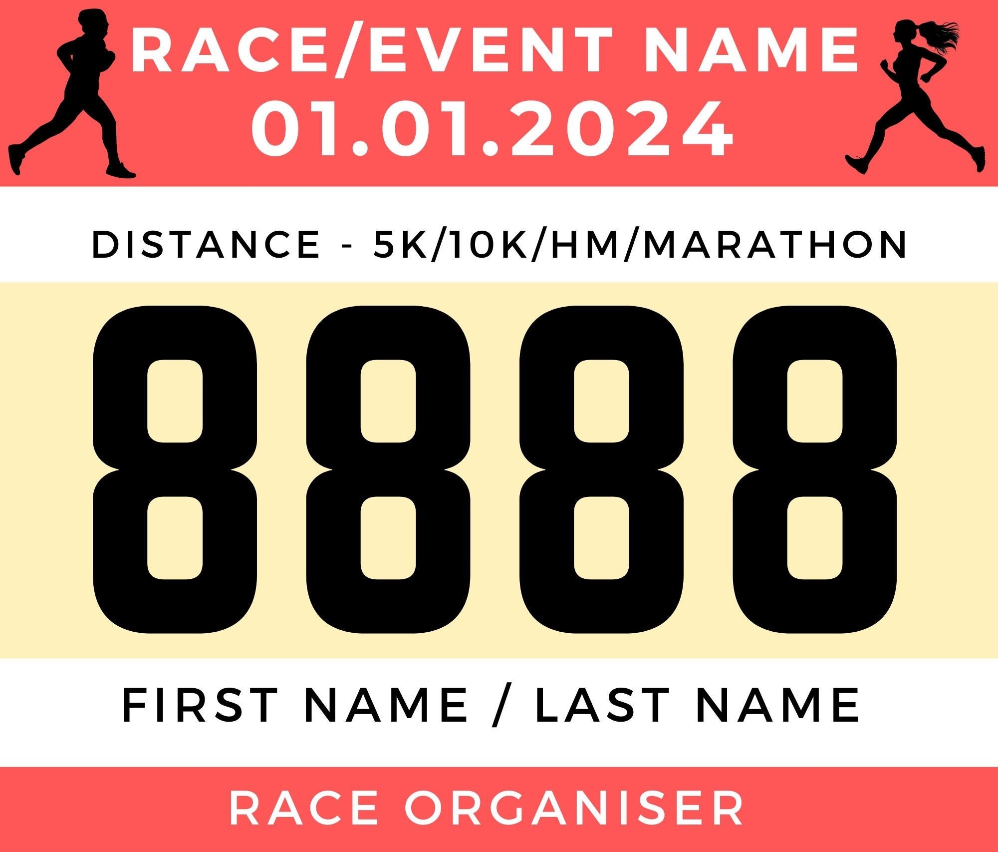 Printable Editable Race Bib Running Event Canva Template Etsy
